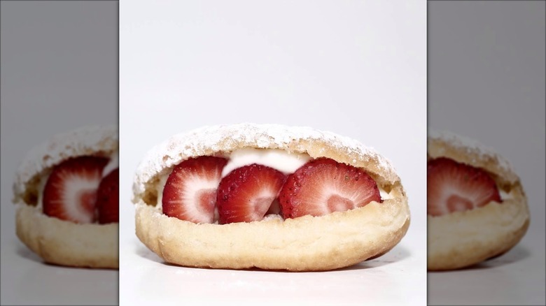 Fresh strawberry and cream donut