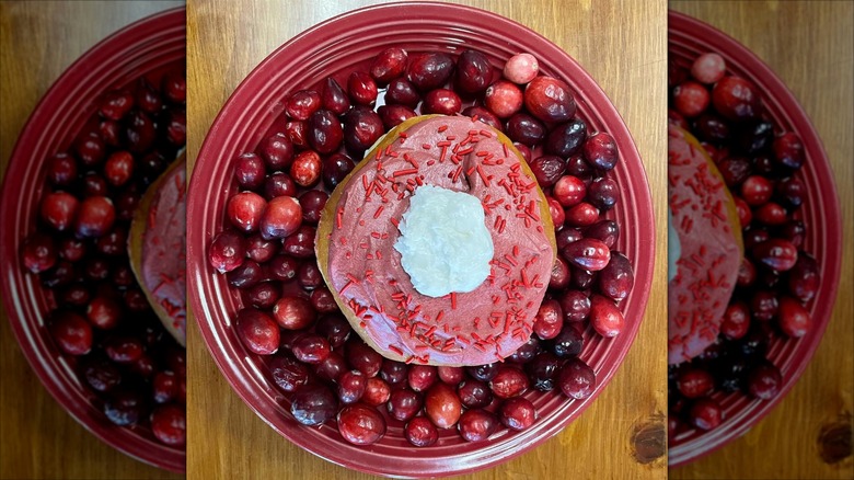 Donut on top of cranberries