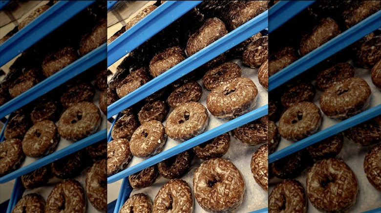 Donuts on stacked trays