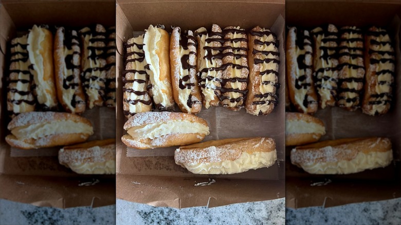 Box of long cream-filled donuts
