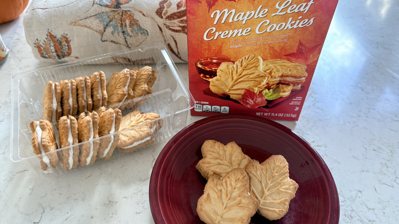 Aldi Benton's maple leaf creme cookies out of the box