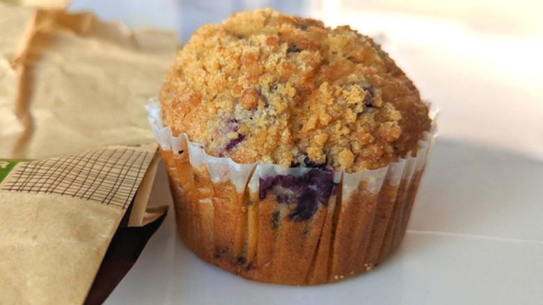 Panera blueberry muffin on a table