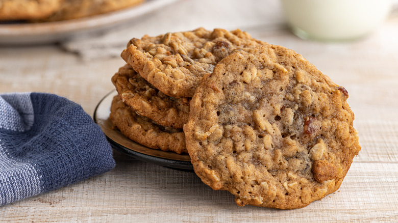 Stack of oatmeal raisin cookies