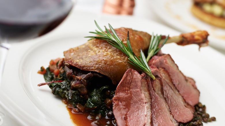 Stuffed duck with sliced duck pieces