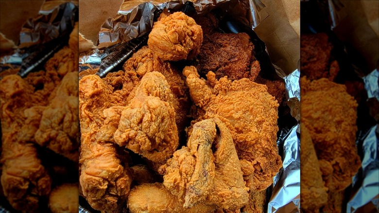 A pile of Jim Dandy fried chicken