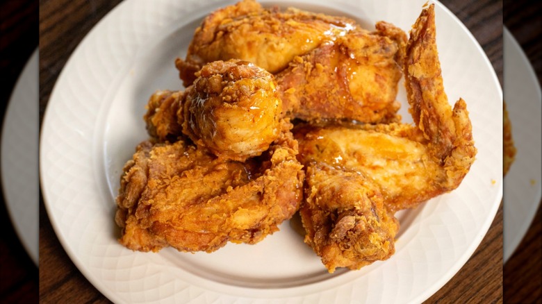 Merrick Inn fried chicken on white dinner plate