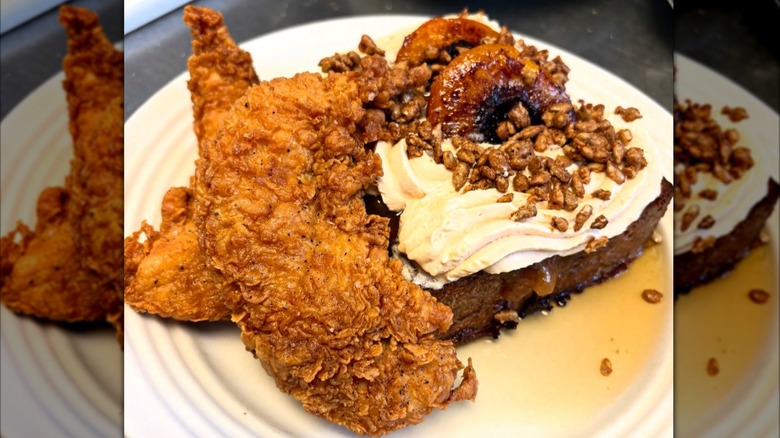 Dirty Birds fried chicken beside a dessert