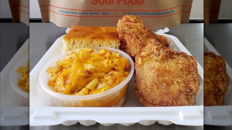 Charles Pan Fried Chicken, Inc. Fried Chicken with sides of cornbread and mac and cheese