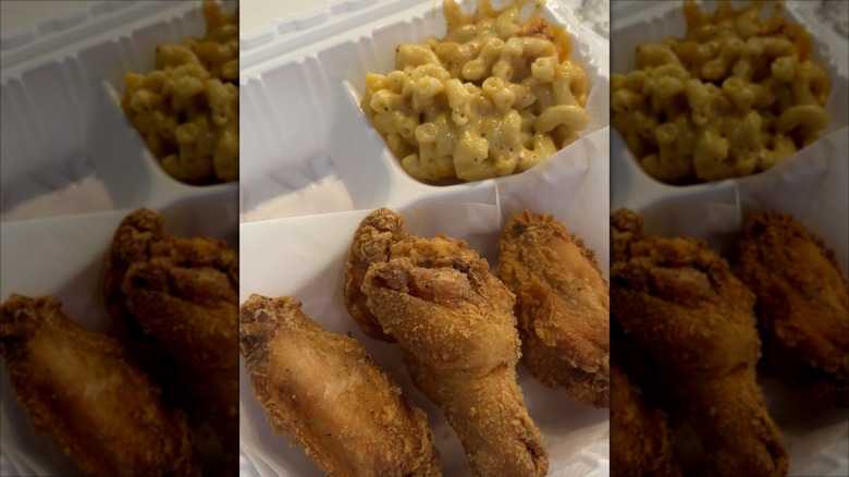 Marie's Soul Food fried chicken with side of mac and cheese