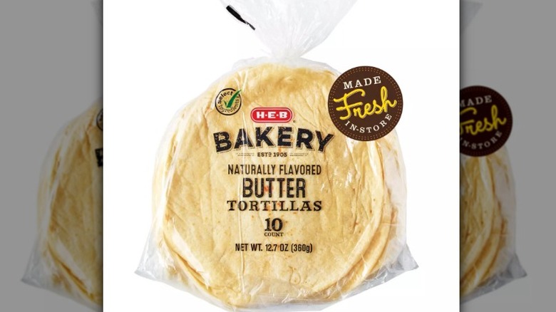 H-E-B Butter Tortillas in a clear bag