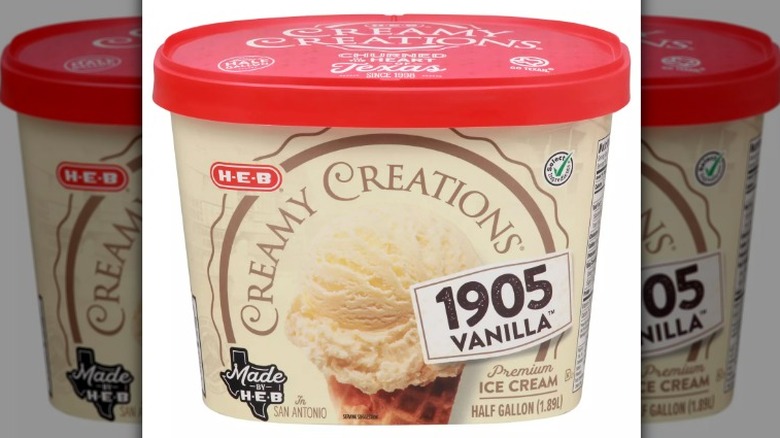 1905 Vanilla Creamy Creations ice cream tub with red lid