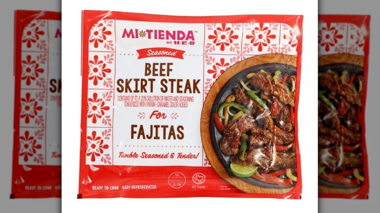 Red and white Mi Tienda Beef Fajitas package
