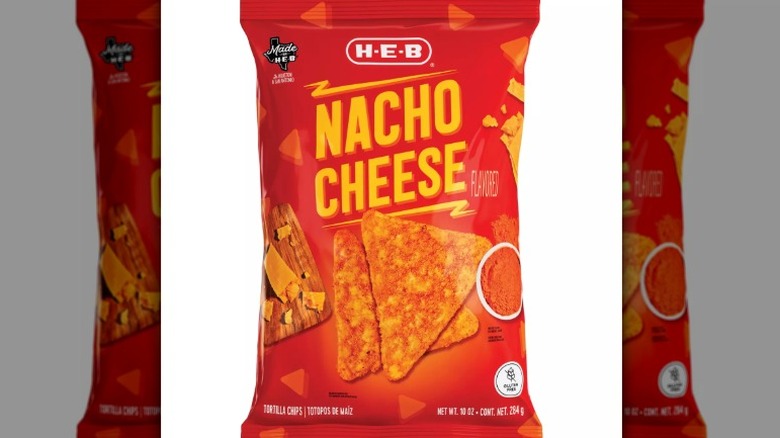 red bag of H-E-B Nacho Cheese Chips