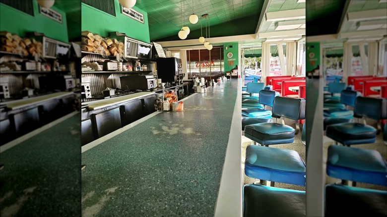Rae's Diner interior with retro counter and bar stools