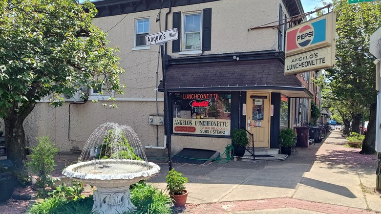 Exterior of Angelo's Luncheonette with a Pepsi sign
