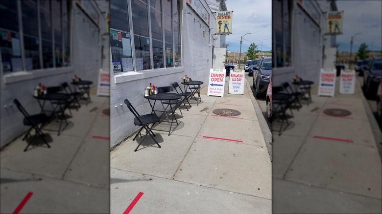 Exterior sidewalk scene of Galley Diner