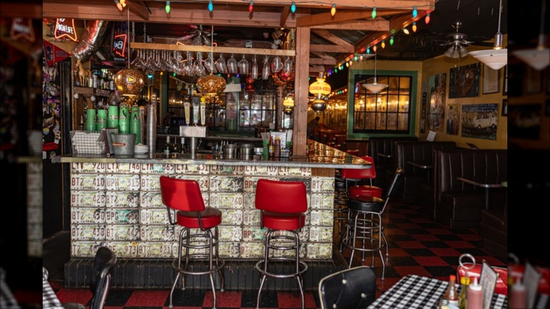 Interior dining room of Ajax Diner with red bar stools