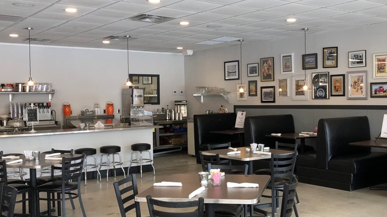 Flat Tire Diner interior dining room with black and white decor
