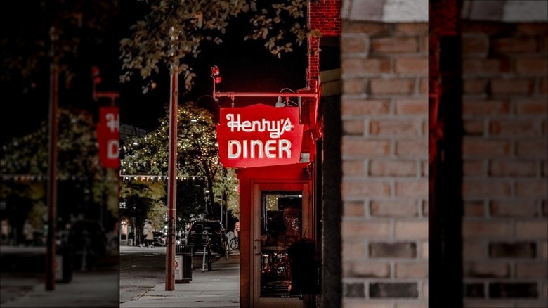 Henry's Diner exterior with a red neon sign