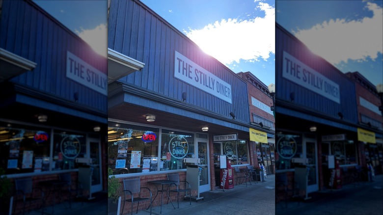 The Stilly Diner exterior with a sign saying open