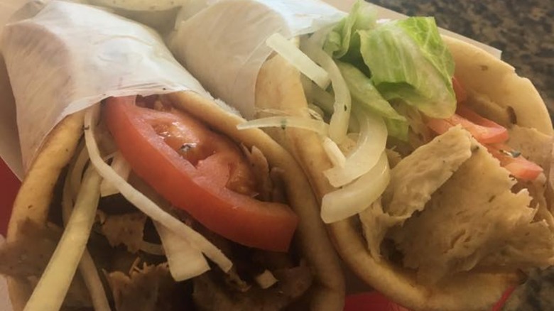 Gyro from Greek Cuisine restaurant wrapped in butcher paper