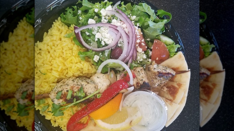 Fresh chicken plate with Greek salad and rice from Yassou Greek Grill Cafe