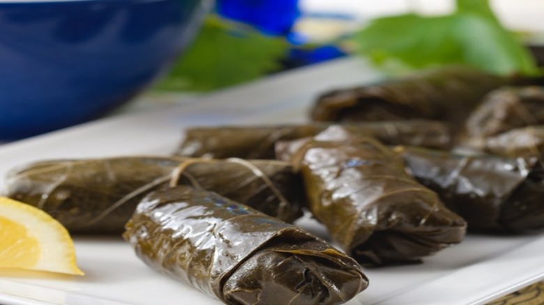 Dolmades from Zorba Cafe with side of sliced lemon