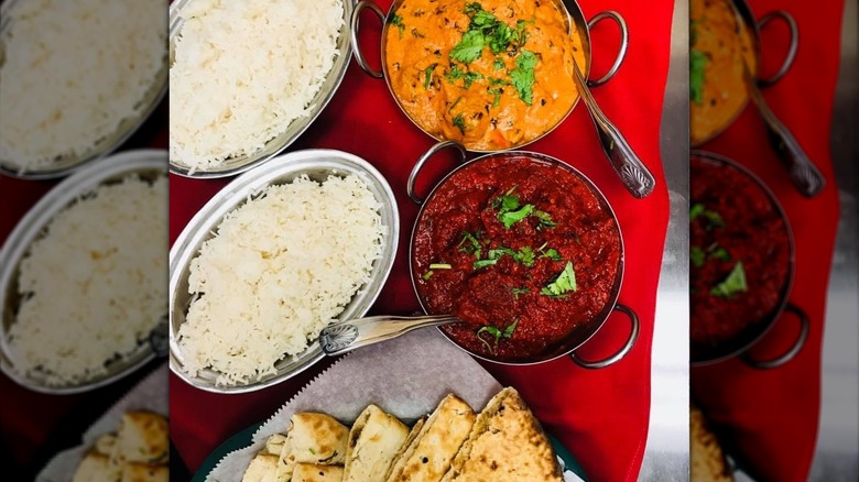 Curry, rice, and naan bread from Himalayan Nepali Cuisine