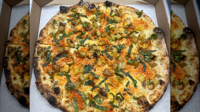 Vodka sauce, roasted potatoes, fontina, and basil pizza from Peng's Pizza Pies