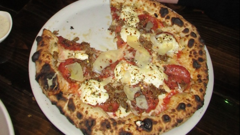 Whole pizza of pepperoni and cheese from Pizzeoli Wood Fired Pizza 