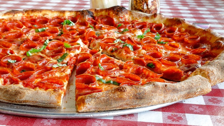 Whole pepperoni pizza from Smiling with Hope Pizza