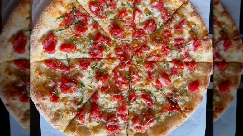 Whole Margherita pizza from Nico's Pizza