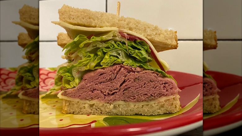 The American sandwich, with roast beef, white American cheese, lettuce, pickled onion, house aioli, romaine on sourdough from Hidden Peak Provisions Deli