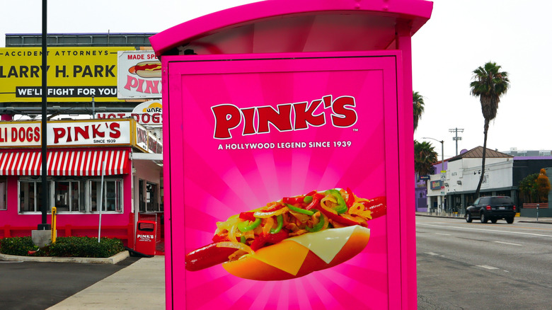 Pink's hot dogs sign