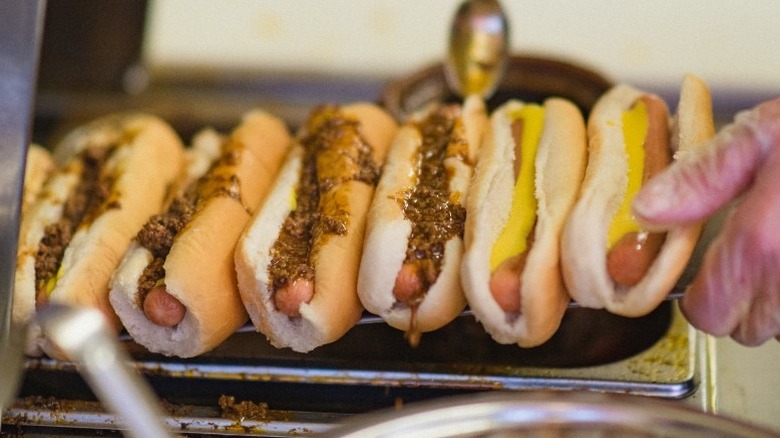 hot dogs coming out of heater at Fort Wayne's Famous