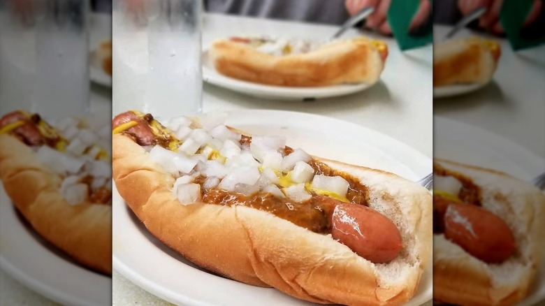 chili dog with onions from Lafayette Coney Island in Detroit