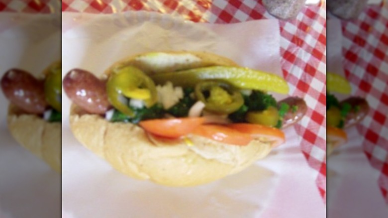 hot dog with pickle and peppers from Mr. Hot Dogs in Montana