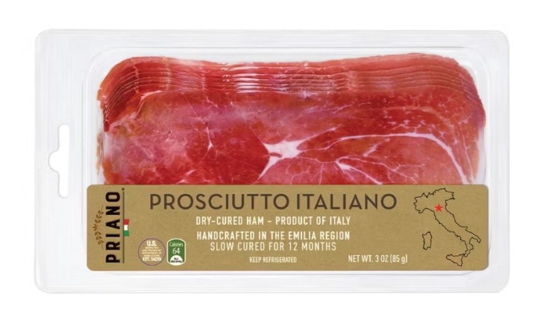 A package of Priano prosciutto italiano sold at Aldi