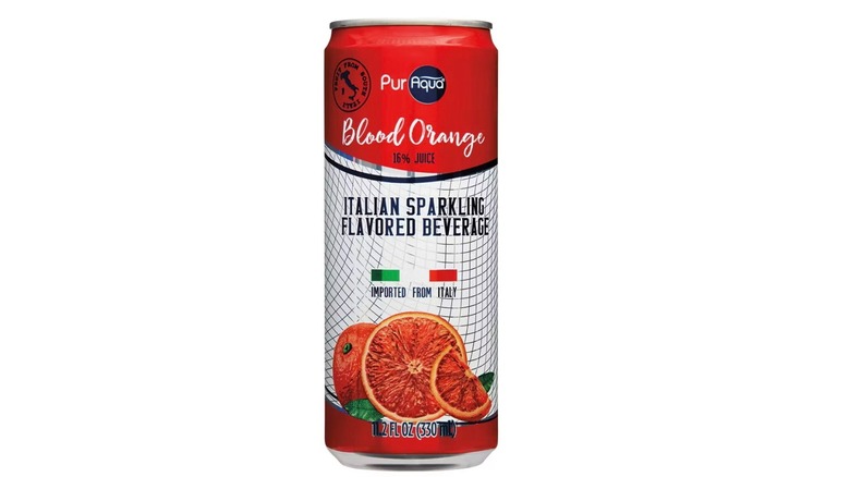 A can of PurAqua blood orange Italian sparkling beverage sold at Aldi