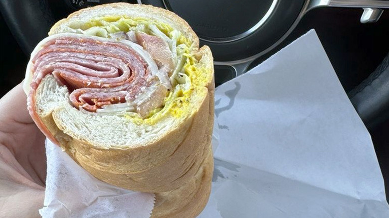 Half a Frank's Italian sub, ready for chewing