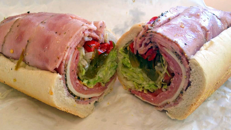 A view into the meat-wrap style of The Italian Store's Milano sub