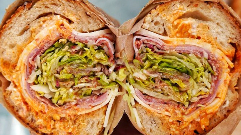 close up of Italian sub from Post Alley in Seattle