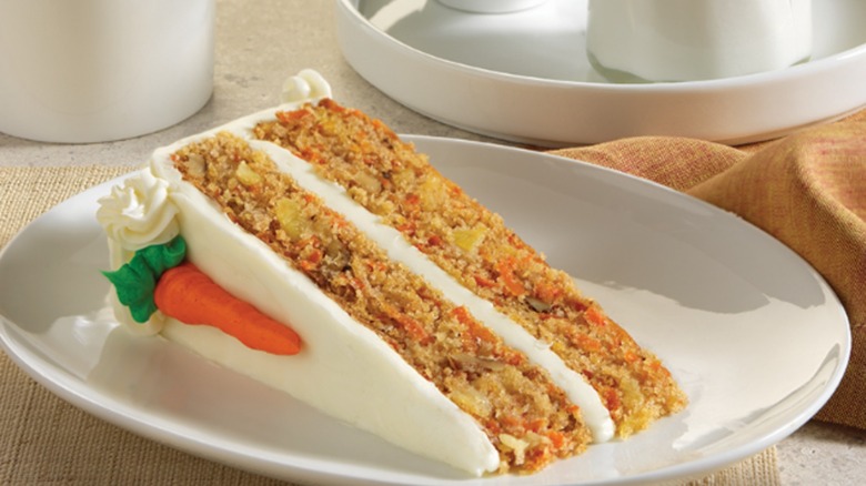Slice of Golden Corral carrot cake on white plate