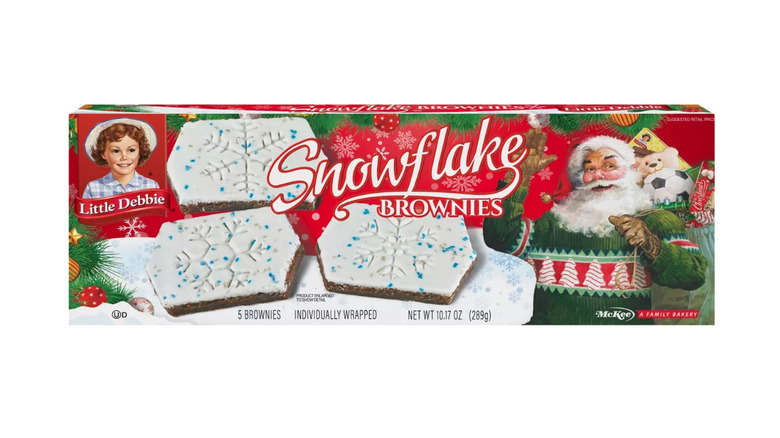 Box of Little Debbie Snowflake Brownies on white background