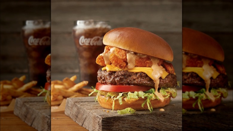 Outback Bloomin' Burger with fries and a Coke