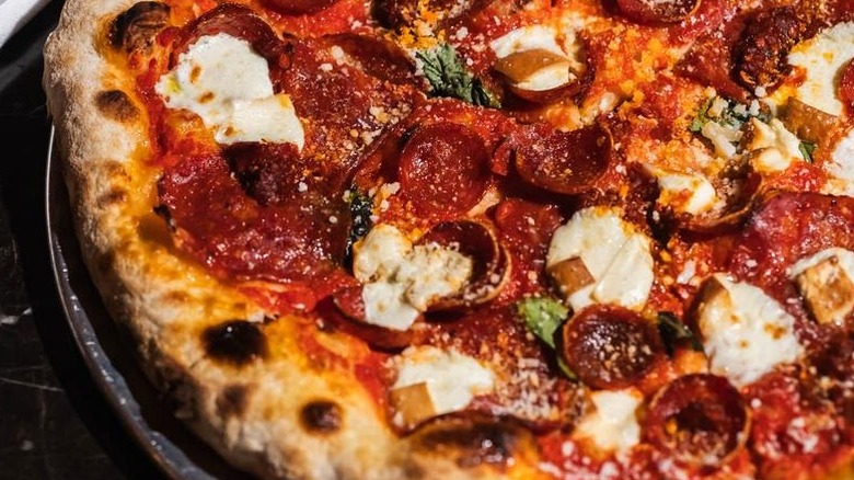 Close up of pepperoni pizza