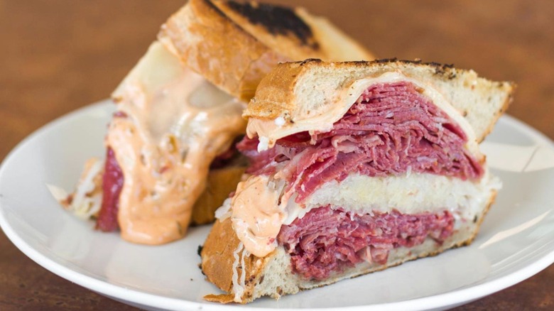 A close up of Reuben on a plate