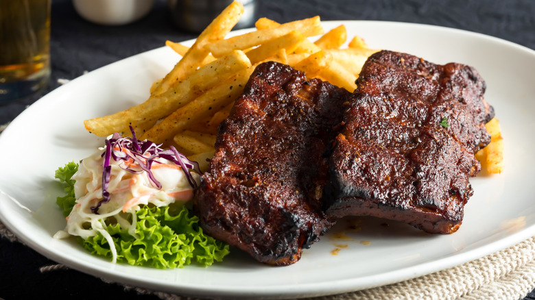 Baby back ribs with fries and coleslaw