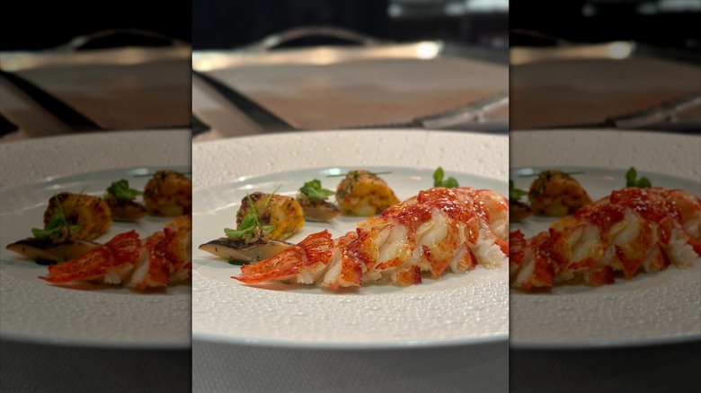 Lobster dish on white plate