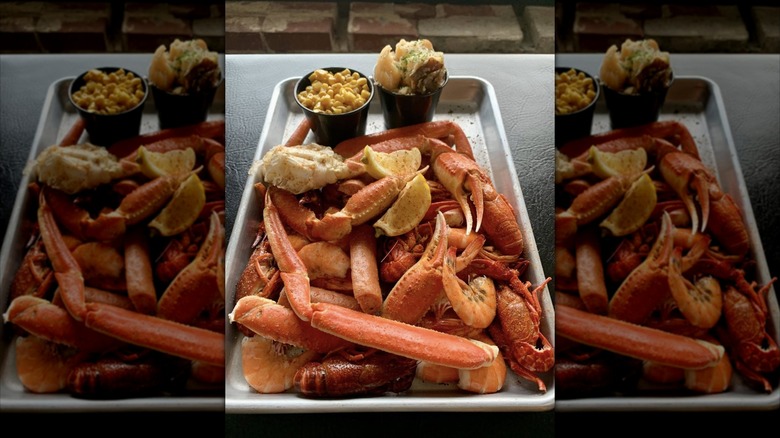 Crab legs on tray with sides